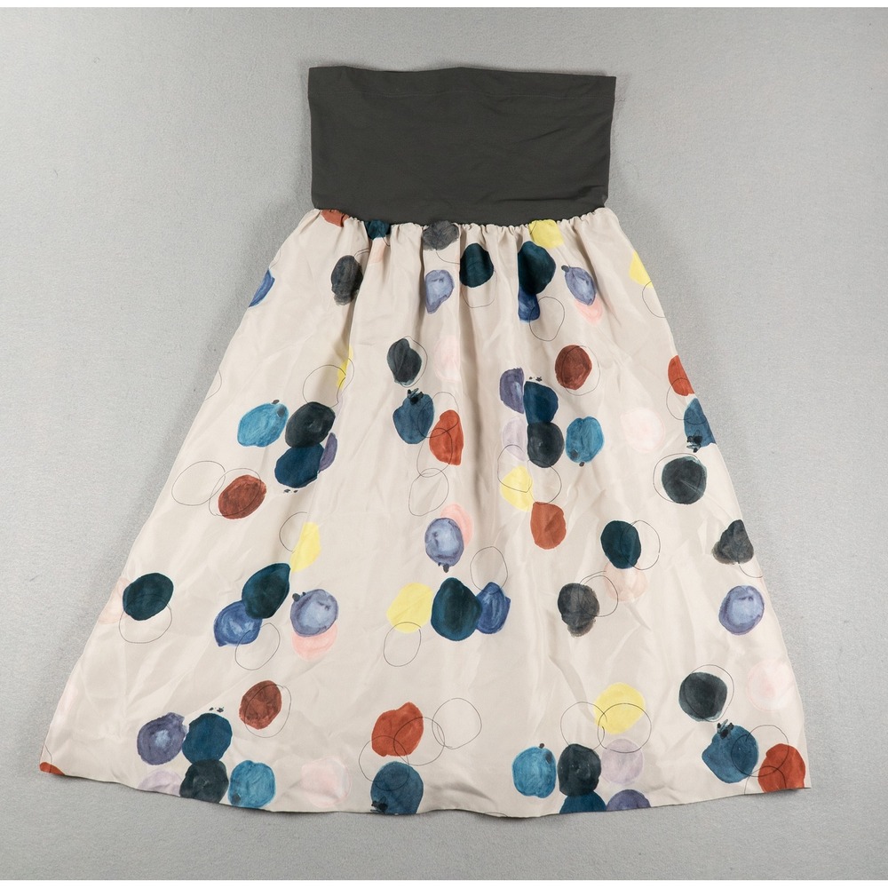Theory Silk Watercolor Polka Dot High Waisted Midi Skirt OSFA Multi Color